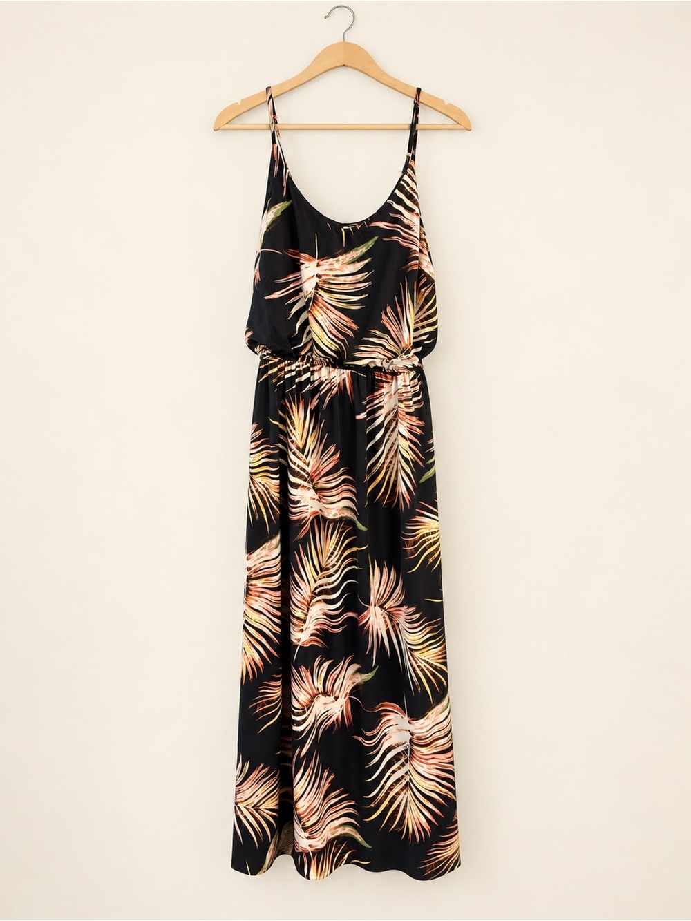 white birch Black Tropical Leaf Maxi Dress